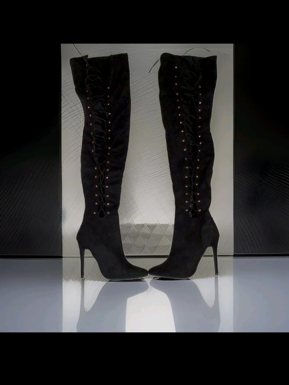 Forever New Black Lace-Up Over-the-Knee Stiletto Boots